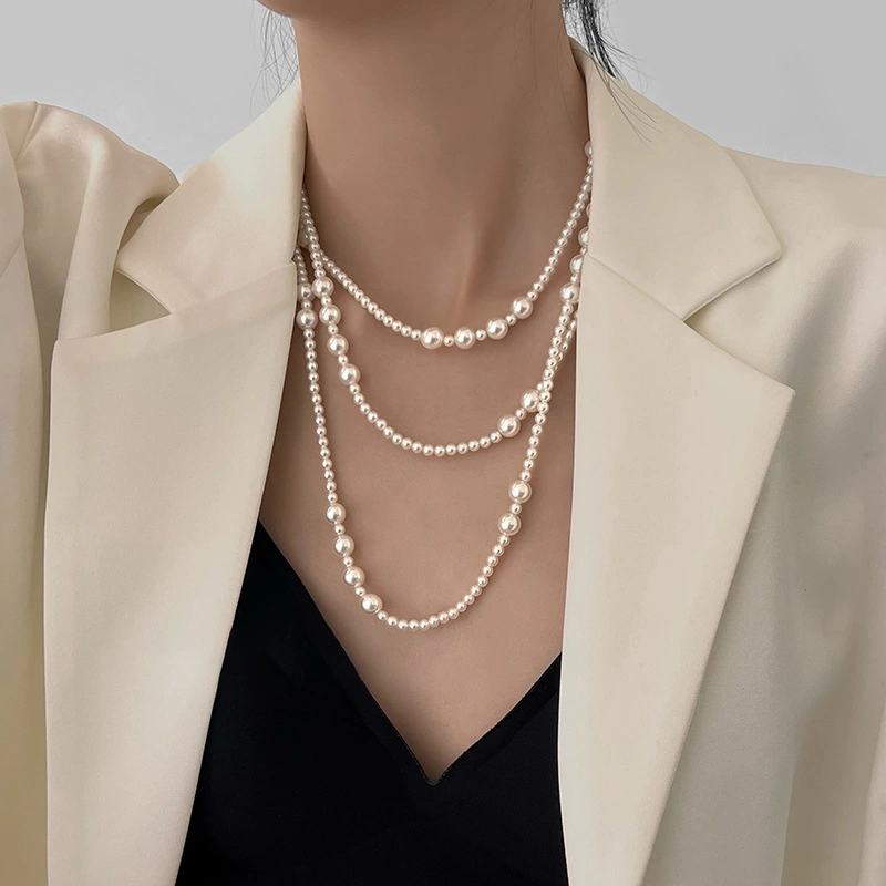 French Retro Long Multi-layer Pearl Necklace