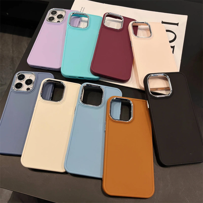 Solid Color Simple Metal Lens Silicone Phone Case