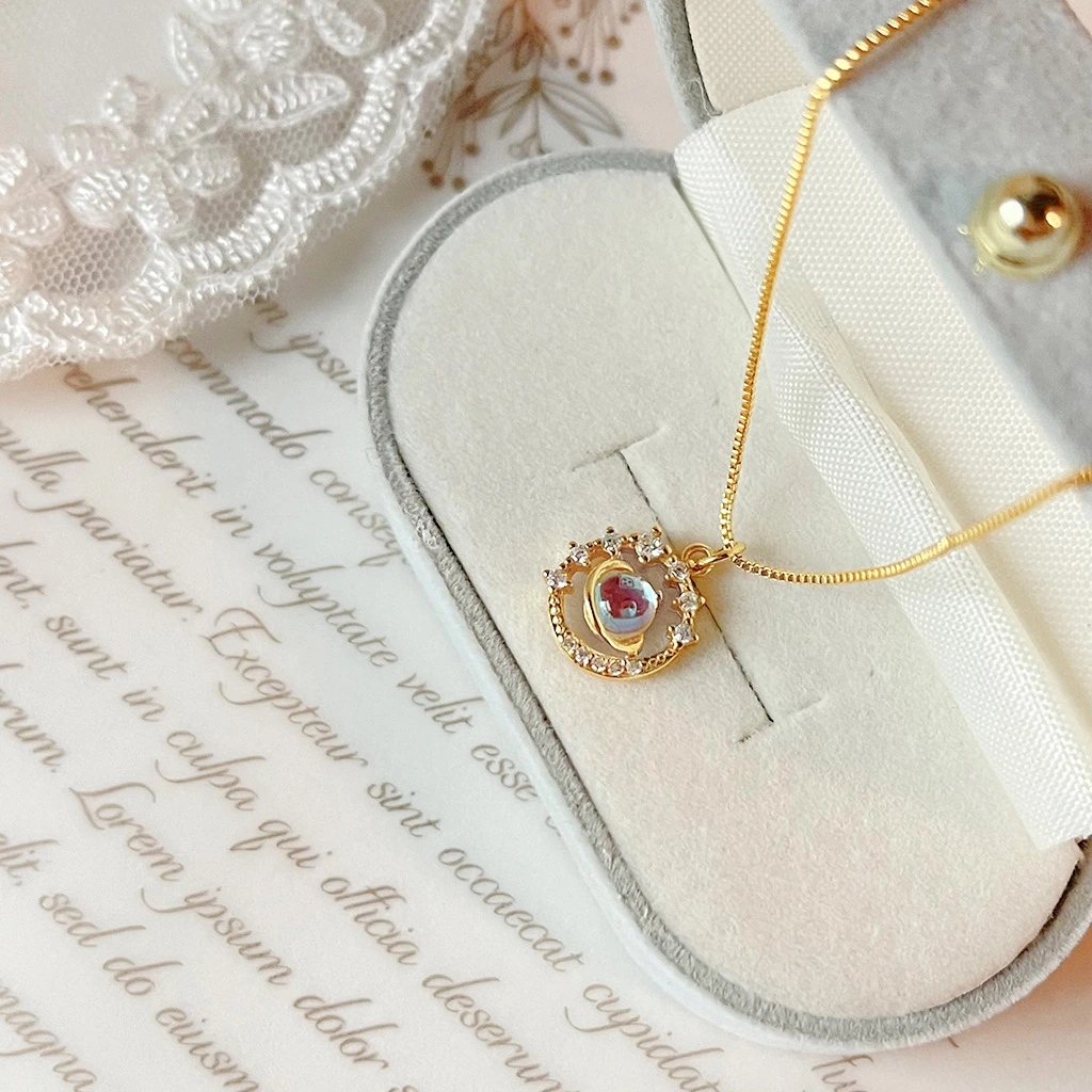 14k Plated Retro Mercury Elegant Zircon Fairy Necklace Planet Clavicle Chain