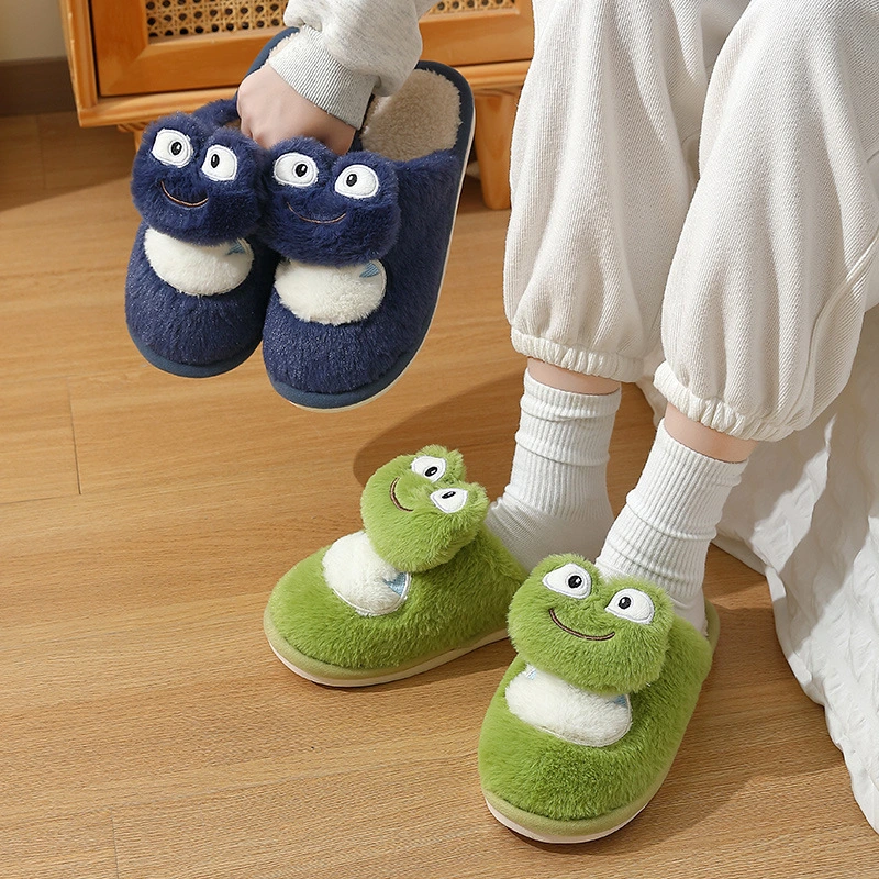 Cute Frog Female Winter Cartoon Indoor Home Plush Warm Cotton Slippers