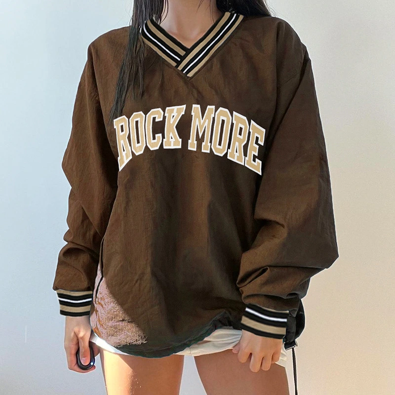 American College Style Letter Printed V-neck Long Sleeve Sweater