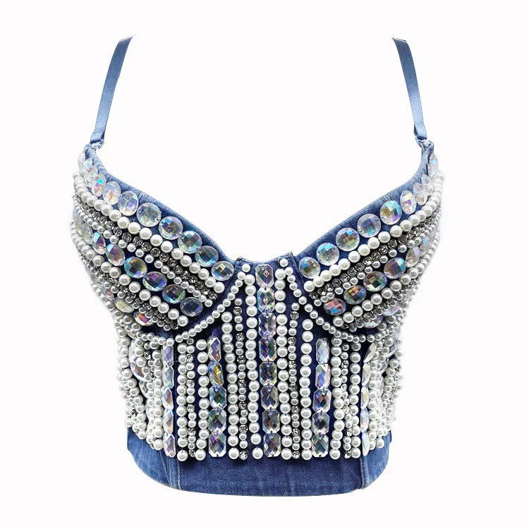 Heavy Industry Beads Diamond Shaping Breathable Fashion Outerwear Bra