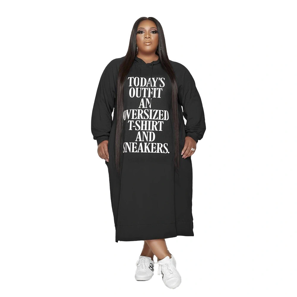 Printed Women's Hoodie Dress Mid Length