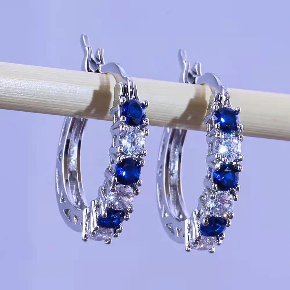 Europe and the United States fashion colorful zirconia earrings fashion sapphire ladies fine earrings