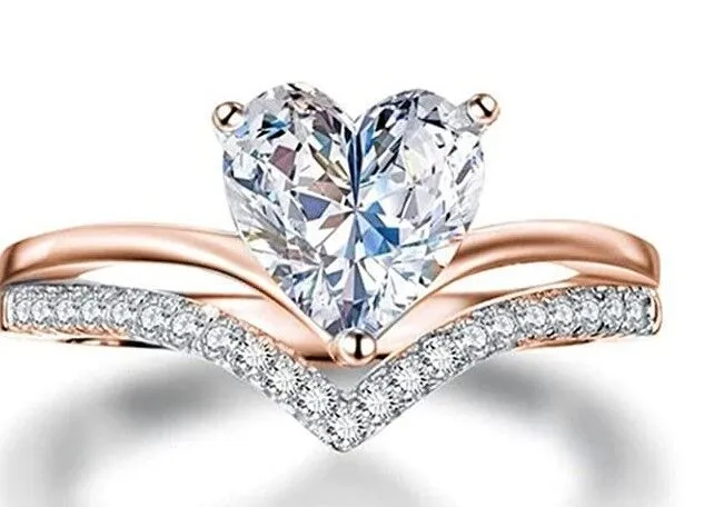 Fashion Simple Heart Zirconia Diamond Ring Proposal Engagement Diamond Ring