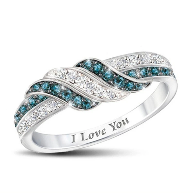 Blue and White Gemstone Interspersed Gemstone Ring Fashionable Exquisite Personalized Romantic Proposal Ring