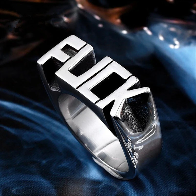 fuck off alphabet ring minimalist punk style hip hop finger ring ring