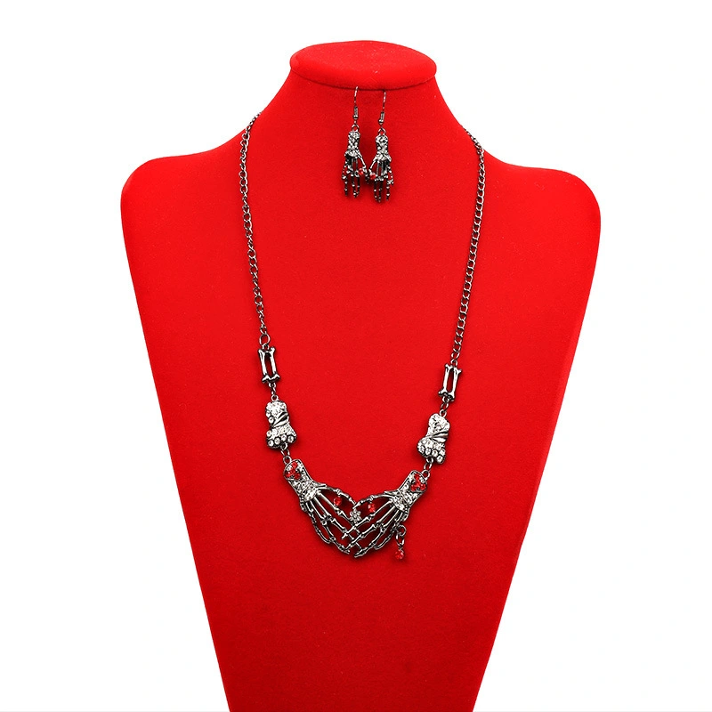 Halloween Earrings Halloween Necklace Skull Hand Bone Necklace Earrings Set