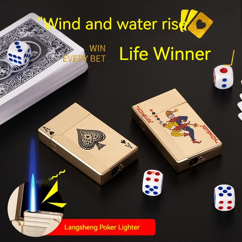 Sideslip Poker Lounge Lighter Metal Inflatable Blue Flame Windproof