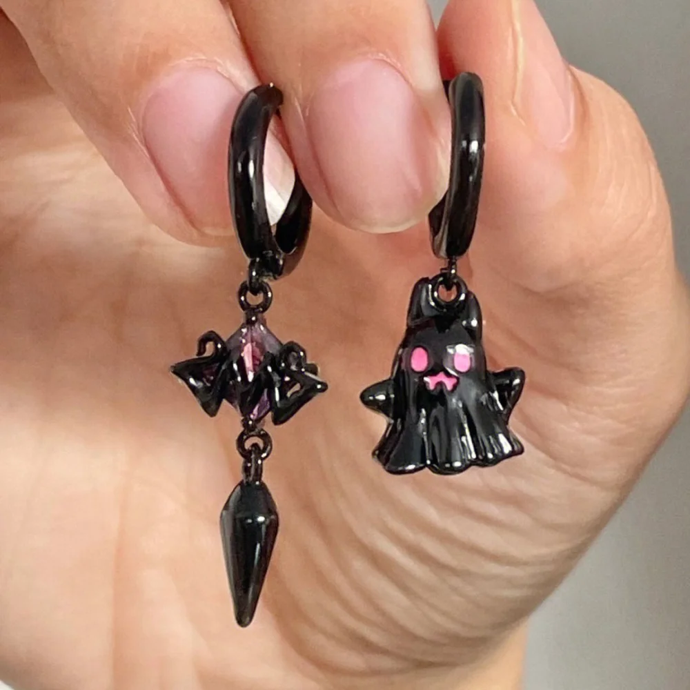 Y2k 2000s Aesthetic Ghost Style Piercing Dangle Earrings for Women Gothic Sweet Punk Black Gold Color Fashion Jewelry