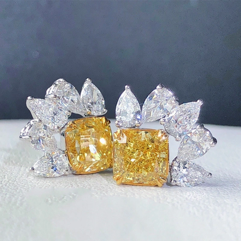 925 Sterling Silver Delicate Cushion Cut Citrine Stud Earrings for Women Party Proposal Waterdrop Diamond Earrings Jewelry