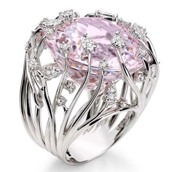 Exquisite Natural Gemstone Pink Sapphire Ring Bride Wedding Engagement Fine Jewelry