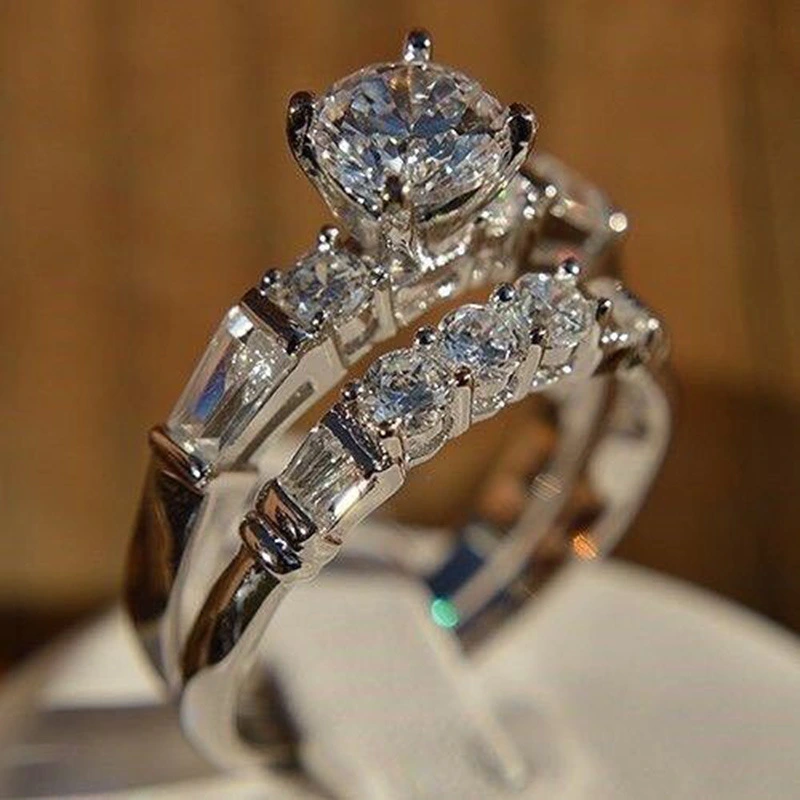 Dazzling 925 Sterling Silver Natural Gemstone White Sapphire Rings Set Women Wedding Engagement Fine Jewelry Size 6 7 8 9 10