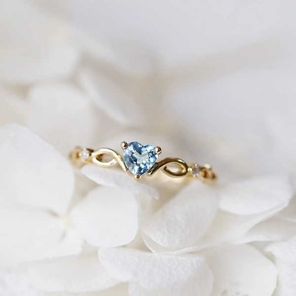 Women Dainty Gold plated Seablue Eternal Heart Shaped Zircon Ring