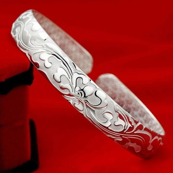 Hot Selling Fashion Women Female Jewelry 925 Sterling Silver Plated Bangles Cuff Bracelets High Quality Gifts