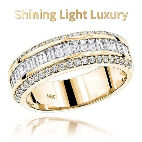 Shining Light Luxury Fashion Three-row Diamond and Alternate Rings, Exquisite Ladies Engagement Diamond Ring Promise Ring Bride Romantic Wedding Engagement Ring Lover Jewelry Gif