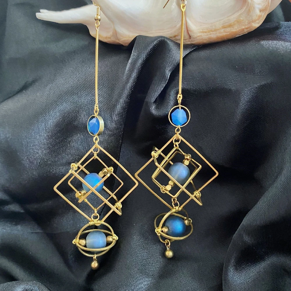 Fashion Geometry Blue Crystal Earrings