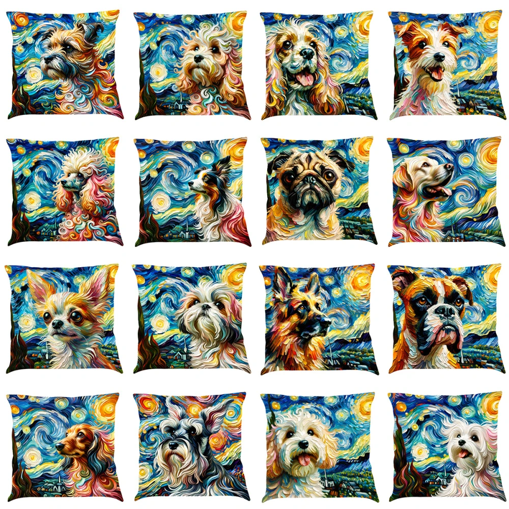 Creative Oil Painting Dog Pillow Cover Car Pillow Cushion