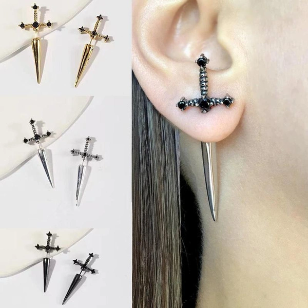 1 Pair Gothic Earrings Cross Earrings Vintage Cool Punk Black Cubic Zirconia Ear Earrings Pierced Jewelry Gift for Women