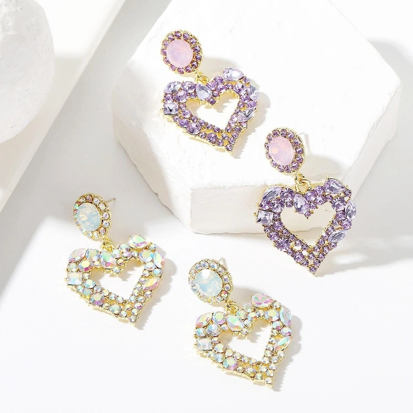 Heart Rhinestone Crystal Dangle Earrings Statement Drop Earrings for Women Girls Brides Love Heart Stud Earrings love silver needle earrings exaggerated purple Crystal Love Heart Shaped Stud Earrings Charm Shining Jewelry Gifts For Women Girls