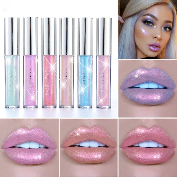 6 Colors Plump Glitter Lip Gloss Laser Holographic Cosmetics Crystal Glow Lip Tint Liquid Lipstick Makeup Mermaid Pigment