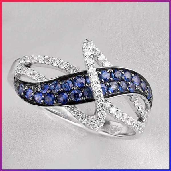 Women's Fashion Rings Exquisite silver-plated Blue Gemstone Ring Noble Women Diamond Engagement Wedding Birthday Cocktail Ring Beautiful Charming Valentine's Day Gift Proposal Ring size 6-10