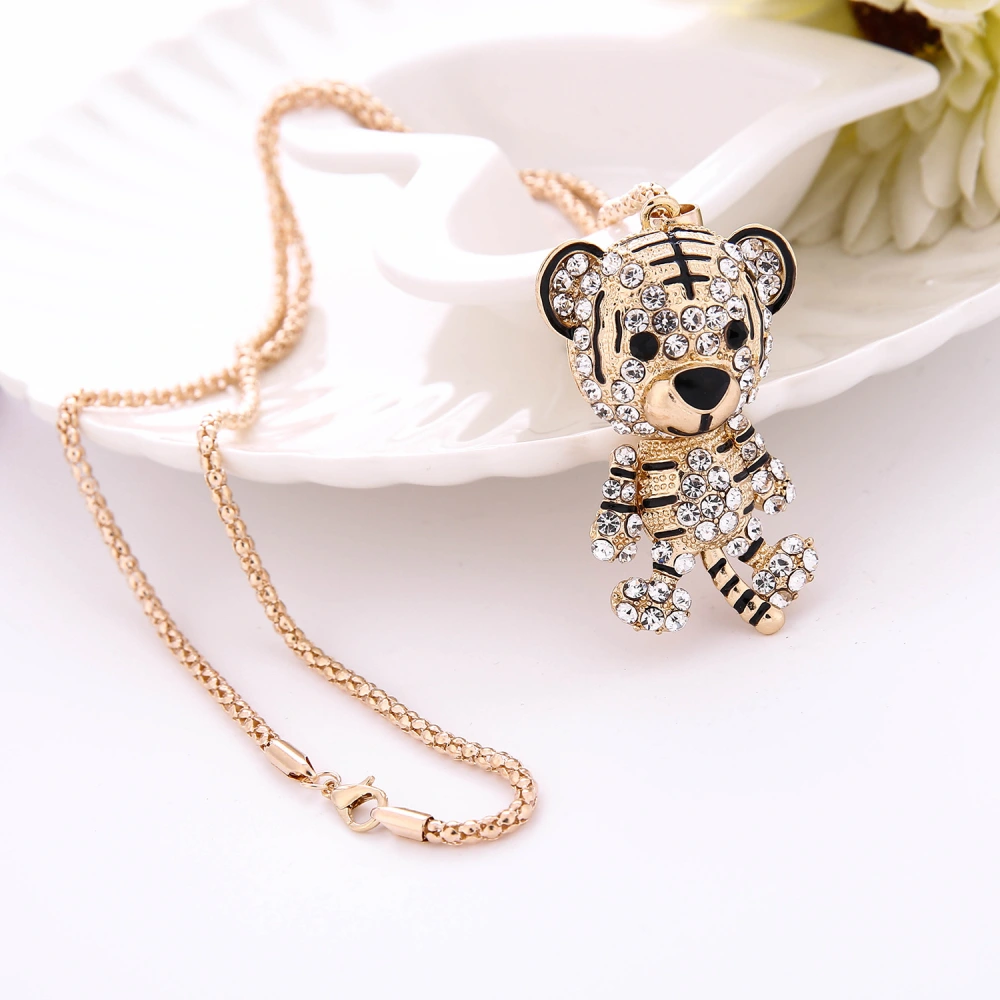 Female Fashionable Little Tiger Crystal Rhinestone Pendant Sweater Necklace