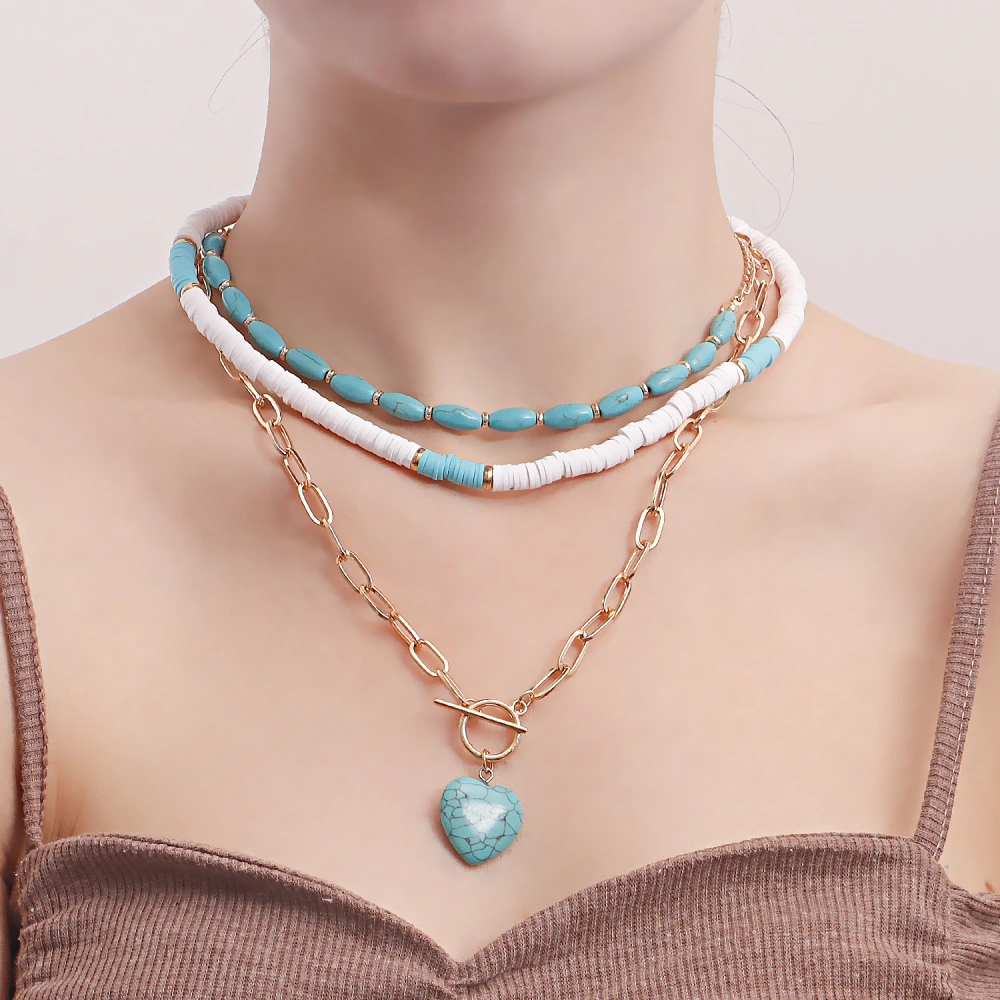 Turquoise Love Type Multi-layer Necklace Set Summer Jewelry Gift