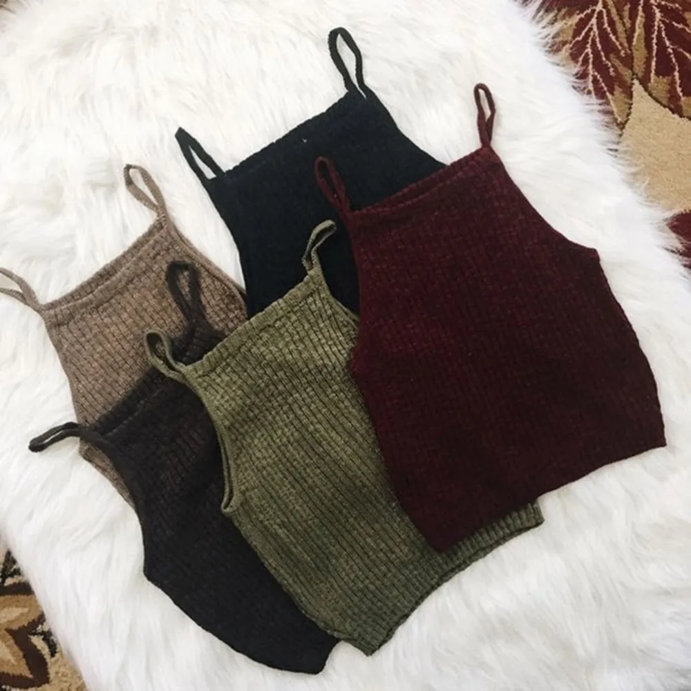 Women Fashion Sexy Sleeveless Knit Crop Tops