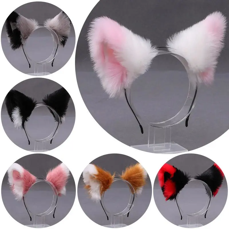 1-Piece Plush Fluffy Cat Ears Hairband with Faux Fur, Fashion Hair Jewelry Head Rim Headwear