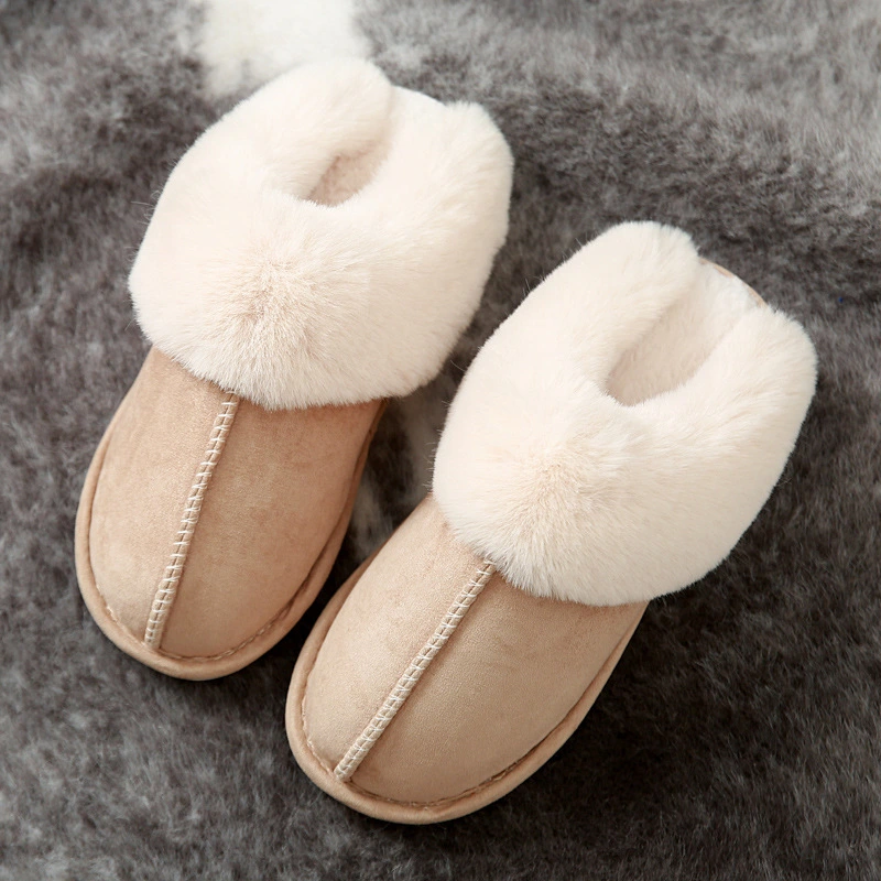 Autumn and Winter Warm Thick Wool Suede Cotton Slippers for Men and Women