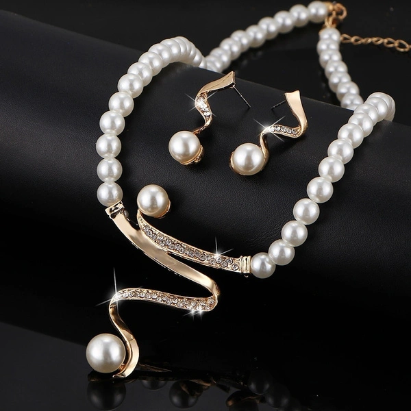 HANNAH MARTIN High Quality Wedding Jewelry Sets Plated Full Rhinestone Pearls Beaded Choker Necklace and Earrings Set