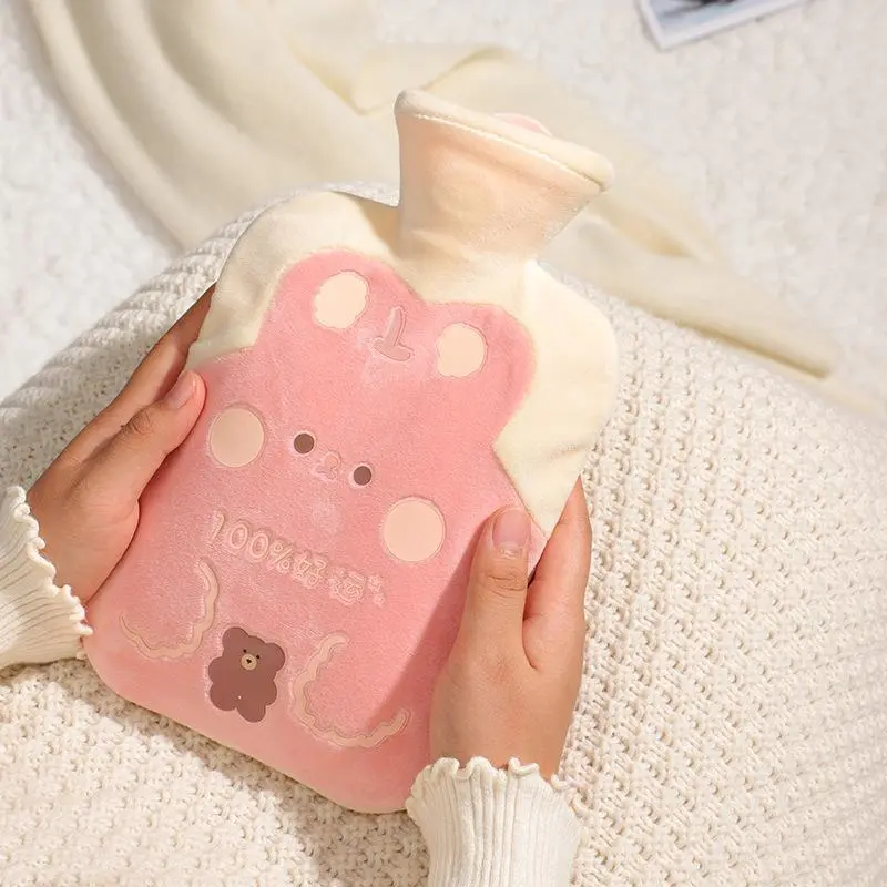 500ml Cute Warm Belly Instant Hot Pack Hot Water Bottle Bag for Girls Plush Shoulder Hand Warmer Heat Pack Winter Water Heating Pad