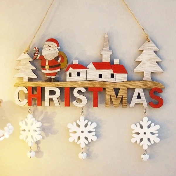 Wooden Christmas Door Hanging Oranments Wall Xmas Dec Merry Christmas Decor for Home Happy New Year Naviidad Door Pendants