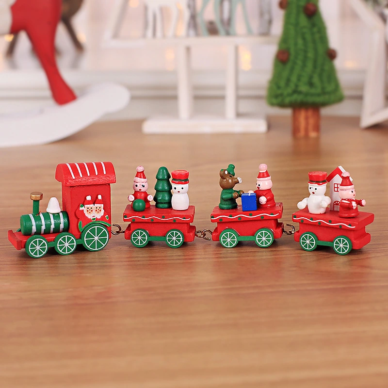 Lovely Christmas Decoration For Home Little Train Wooden Train Decor Christmas Ornaments New Year Supplies