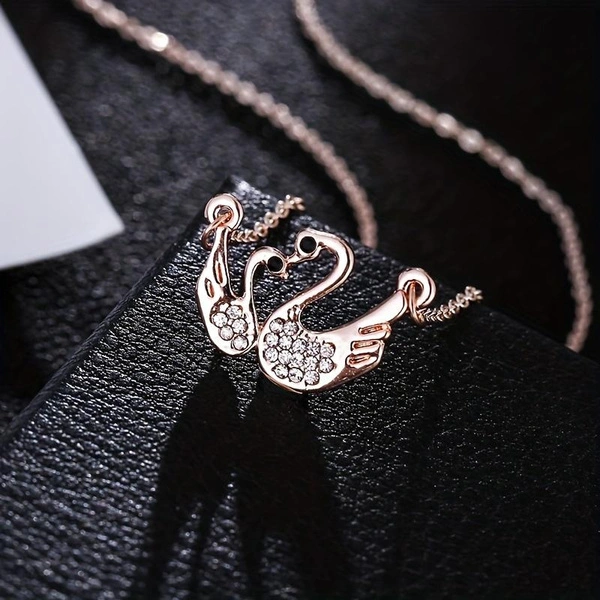 1pc Fashion Ladies Jewelry Necklace, Double Swan Extreme Necklace,Full Faux Diamonds Collarbone Chain For Men And Women