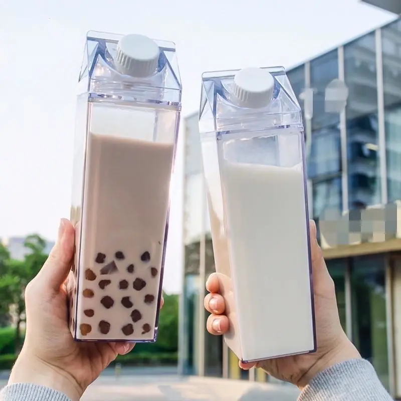 500ml/1000ml Milk Carton Durable Water Juice Bottle Large Capacity Tea Cup Transparent Plastic Portable Clear Box