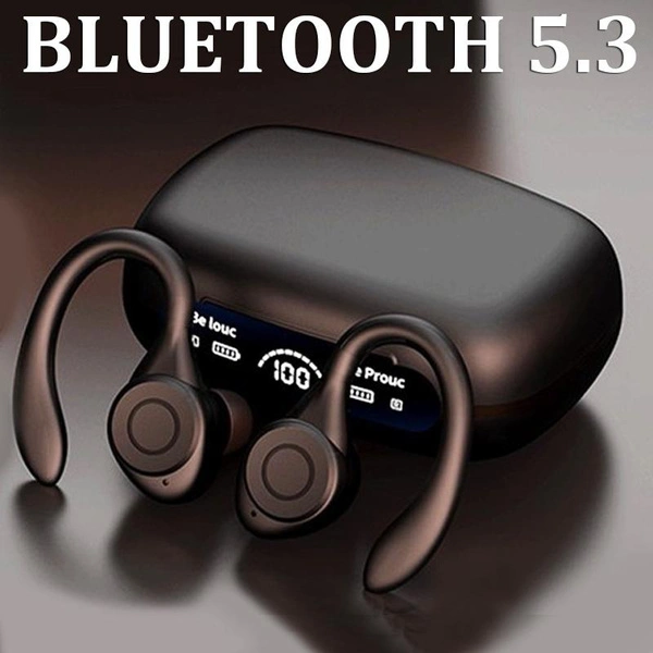 TWS Earhook Bluetooth 5.3 Headset 9D Hifi Stereo Gaming Earphones Sport Ear Hanging Headphones Handfree Calling Driving Headset with LED Display Charging Box