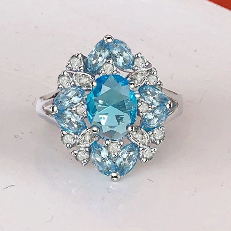 Gorgeous 925 Sterling Silver Lake Blue Aquamarine Wedding Engagement Ring Size6-10