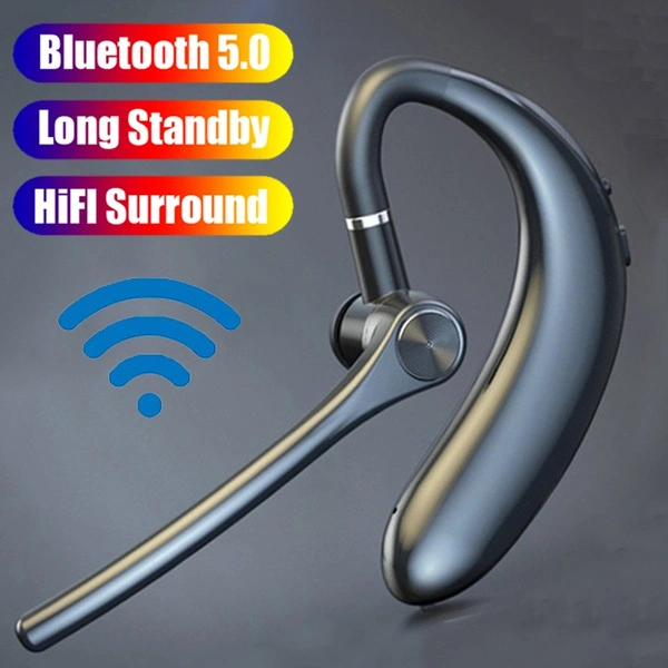 Wireless Bluetooth5.0 Earphone Long Standby Business Bluetooth Headset Waterproof Earhook Headphone Hifi Stereo Earbuds with Microphone for Smartphone