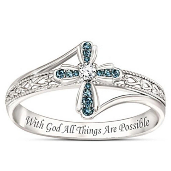 2024New Exquisite Women's Fashion 925 Sterling Silver Cross Green Gemstone RingCrucifixion Ring