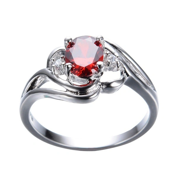 Fashion Women 925 Sterling Silver Oval Cut Natural Red Ruby Gemstone Wedding Ring