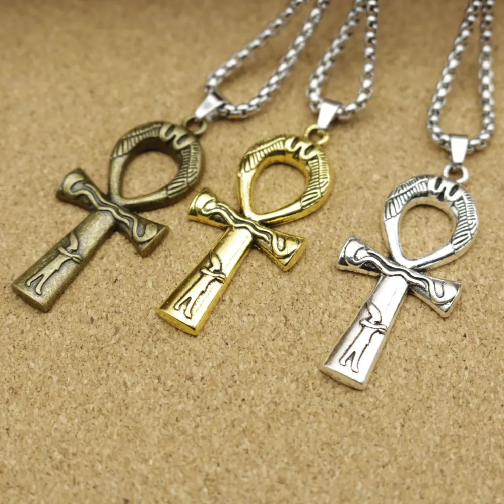 1pcs Antique Bronze Planted beautiful unisex style festival gift egypt cross Pendant Chain necklace