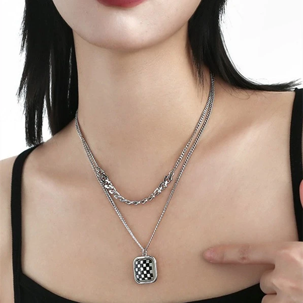 Women's Fashion Chessboard Twin Necklace