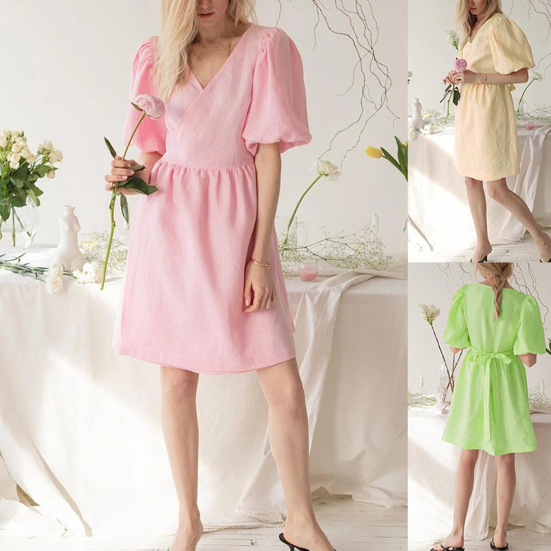 Women's V-neck Half Sleeves Loose Dress