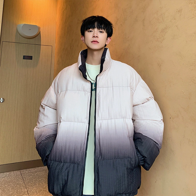 Men's Cotton Padded Clothing Gradient Color Thickened Warm Stand Collar Windproof Sleeve Opening Loose Jacket
