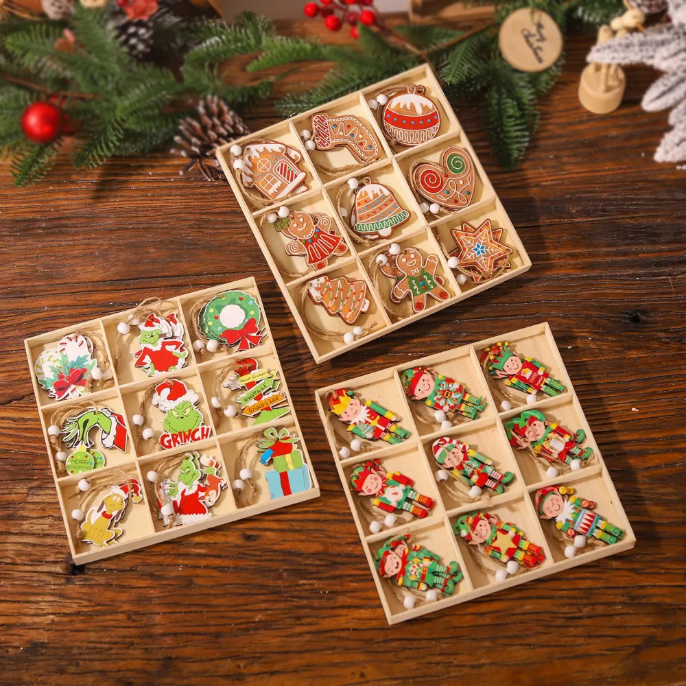 Christmas Jiugongge 18PCs Wooden Pendant Doll Decorations