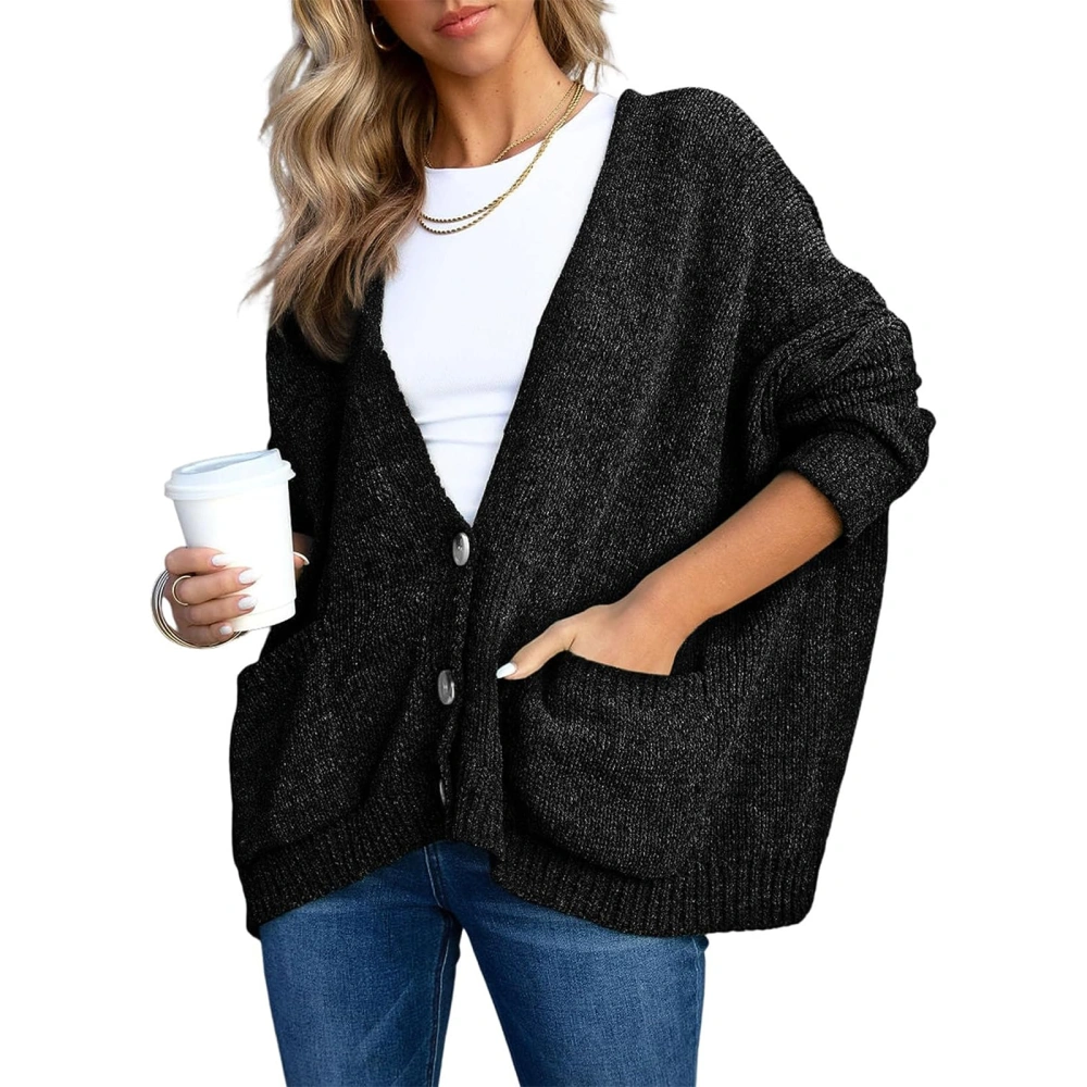 Women Fashion V-Neck Cardigan Solid Color Long Sleeve Sweater