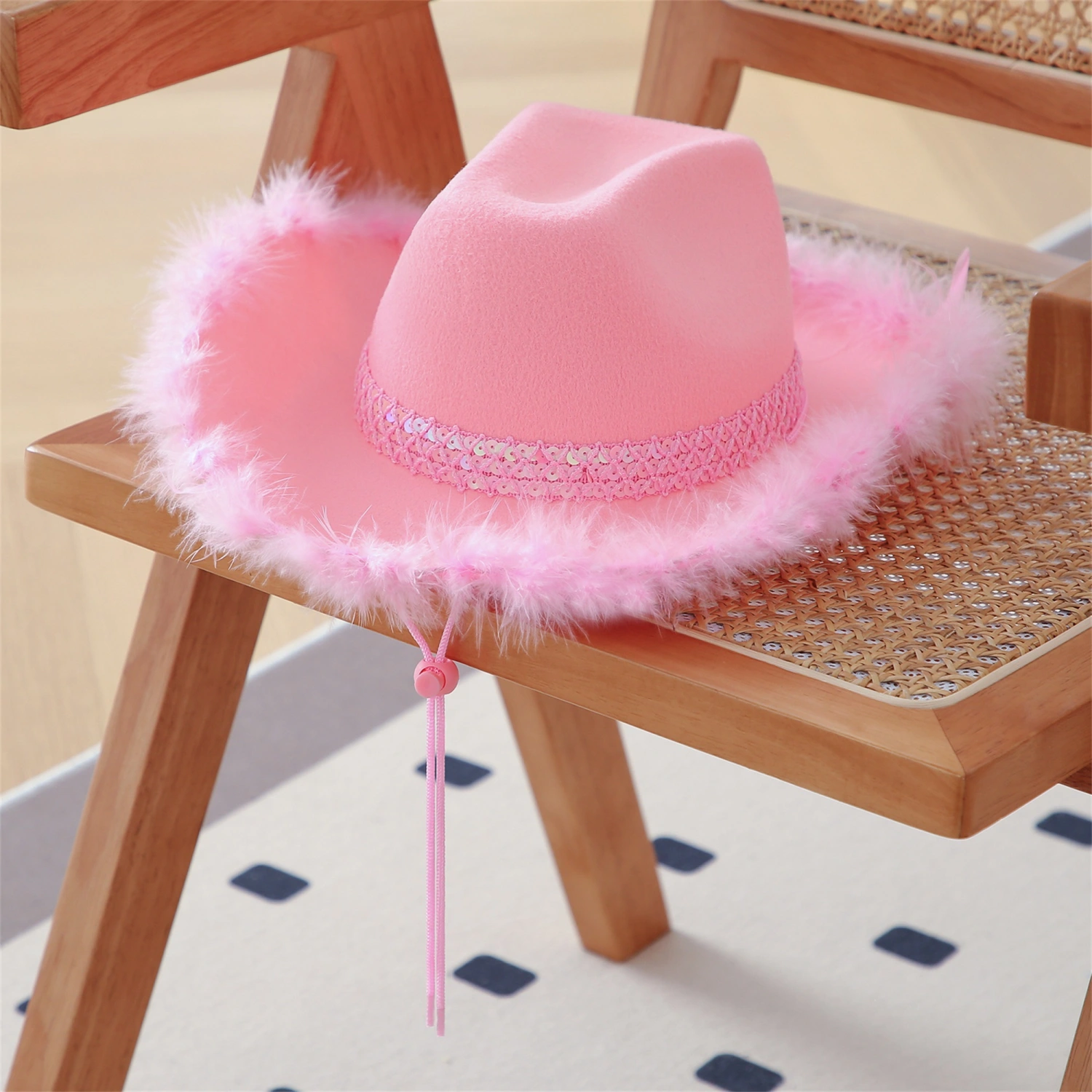 Pink Cowboy Hats Feather Brim Cowgirl Hat for Women Girls Party
