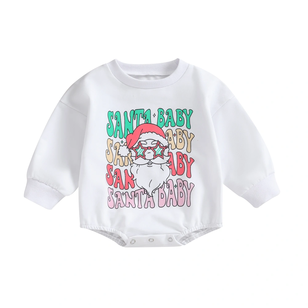 Baby Boys Girls Romper Long Sleeve Crew Santa Letter Print Bodysuit